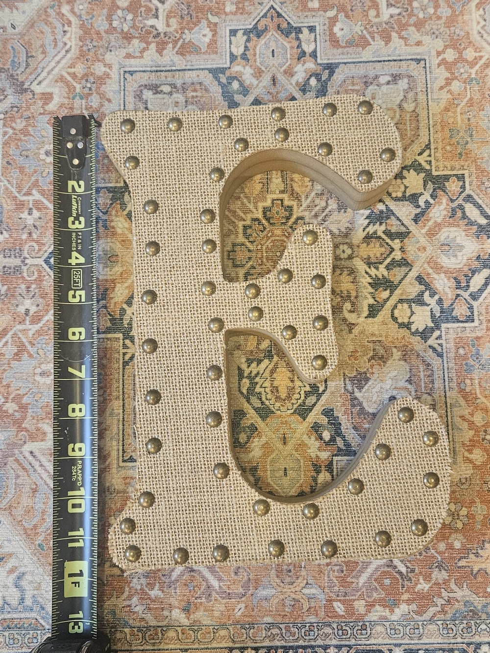 Hobby Lobby Burlap Studded Letter E - Tan and Gold